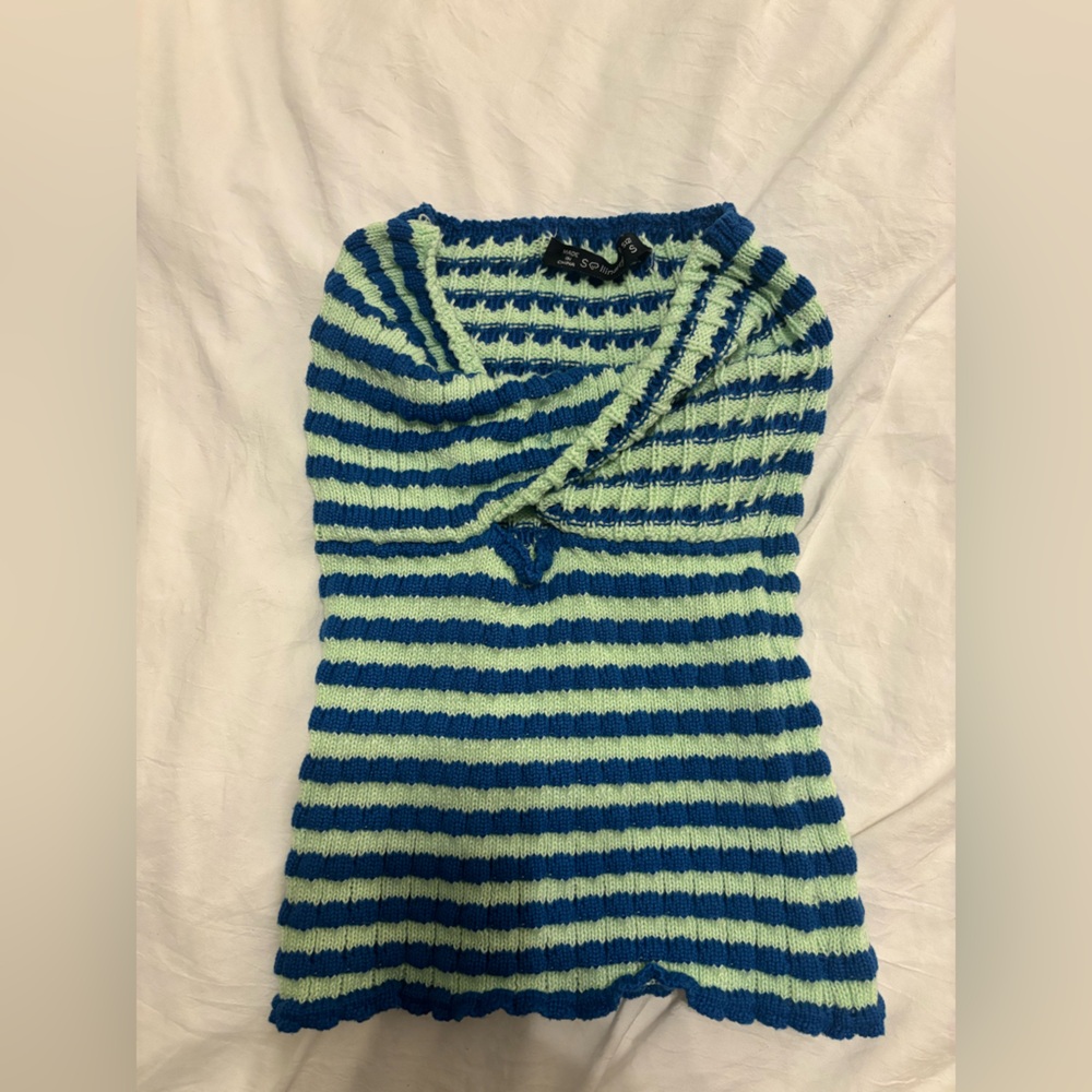 Striped Blue and Green Knit Top